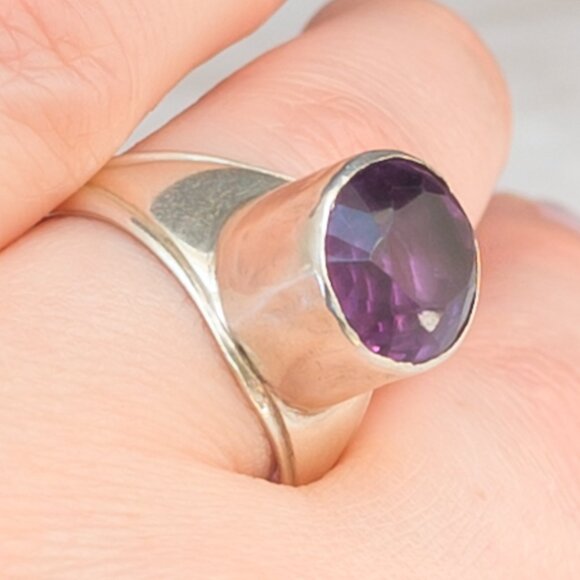 Vintage ’90s Plum Traders 925 Sterling Amethyst Modernist Ring Sz 7½ - Picture 9 of 12